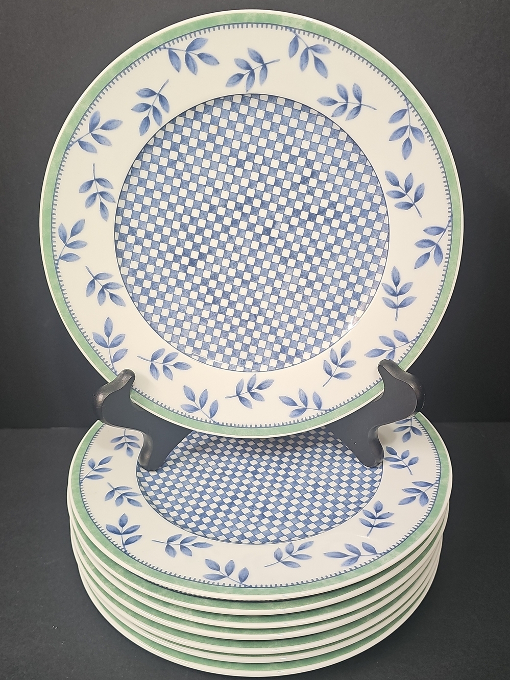 Villeroy & Boch Blue and Green Checkered Floral Salad Plates